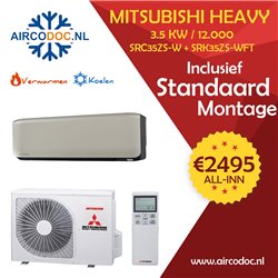 Airco Split Unit - Mitsubishi Heavy industries SRC35ZS-W + SRK35ZS-WFT - Titanium - vermogen 3.5 KW - incl. installatie Airco Split Unit - Mitsubishi Heavy industries SRC35ZS-W + SRK35ZS-WFT - Titanium - vermogen 3.5 KW - incl. installatie