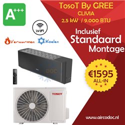 Airco Split Unit - TosoT Clivia by GREE - zw - vermogen 2.5 kW - incl. installatie