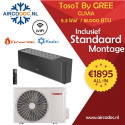 Airco Split Unit - TosoT Clivia by GREE - zw - vermogen 5.3 kW - incl. installatie Airco Split Unit - TosoT Clivia by GREE - zw - vermogen 5.3 kW - incl. installatie