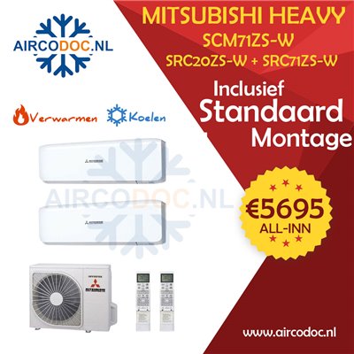 Airco Multi Split - Mitsubishi Heavy industries SCM71ZSX-W + SRK20ZS-W + SRK71ZS-W - vermogen 7.1 KW - incl. installatie Airco Multi Split - Mitsubishi Heavy industries SCM71ZSX-W + SRK20ZS-W + SRK71ZS-W - vermogen 7.1 KW - incl. installatie