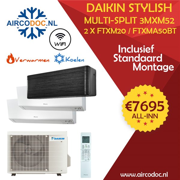 Airco Multi Split - DAIKIN Perfera - 3MXM52 + 2 x FTXM20 + FTXM50BT - vermogen 5.2 kW - incl. installatie