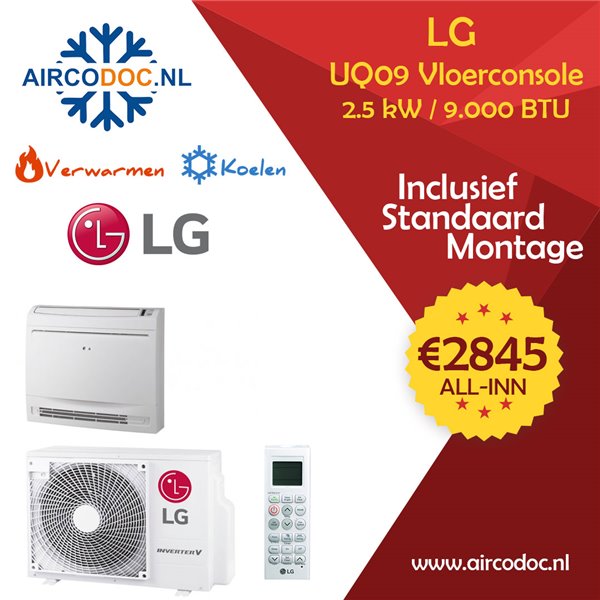 Airco Split Unit - LG STANDARD Vloerconsole UQ09 / UUA1 - vermogen 2,5 kW - incl. installatie