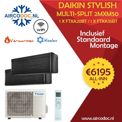 Airco Multi Split - DAIKIN Stylish 2MXM50A + FTXA20BT + FTXA35BT - vermogen 5.0 kW - incl. installatie Airco Multi Split - DAIKIN Stylish 2MXM50A + FTXA20BT + FTXA35BT - vermogen 5.0 kW - incl. installatie