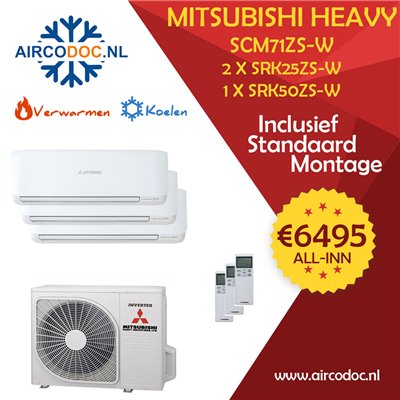 Airco Multi Split - Mitsubishi Heavy industries SCM71ZSX-W + 2 x SRK25ZS-W + SRK50ZS-W - vermogen 7.1 KW - incl. installatie Airco Multi Split - Mitsubishi Heavy industries SCM71ZSX-W + 2 x SRK25ZS-W + SRK50ZS-W - vermogen 7.1 KW - incl. installatie