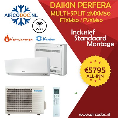 Airco Multi Split - DAIKIN Perfera 2MXM50A + 1 x FTXM20 / 1 x fvxm50 - vermogen 5.0 kW - incl. installatie Airco Multi Split - DAIKIN Perfera 2MXM50A + 1 x FTXM20 / 1 x fvxm50 - vermogen 5.0 kW - incl. installatie