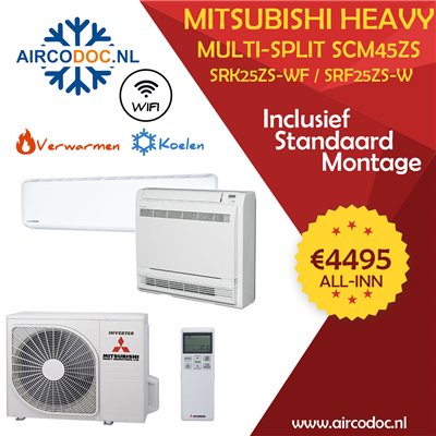 Airco Multi Split - Mitsubishi Heavy industries SCM45ZSX-W + SRK25ZS-WF + SRF25ZS-W - vermogen 4.5 KW - incl. installatie Airco Multi Split - Mitsubishi Heavy industries SCM45ZSX-W + SRK25ZS-WF + SRF25ZS-W - vermogen 4.5 KW - incl. installatie