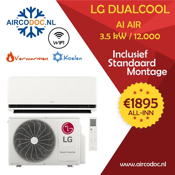 Airco Split Unit - LG Dualcool AI Air Special - vermogen 3.5 kW - incl. installatie