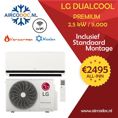 Airco Split Unit - LG Dualcool Premium H12S1P - vermogen 2.5 kW - incl. installatie Airco Split Unit - LG Dualcool Premium H12S1P - vermogen 2.5 kW - incl. installatie