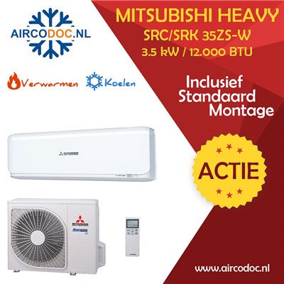 Airco Split Unit - Mitsubishi Heavy industries SRC35ZSX-W + SRK35ZSX-W - vermogen 3.5 KW - incl. installatie Airco Split Unit - Mitsubishi Heavy industries SRC35ZSX-W + SRK35ZSX-W - vermogen 3.5 KW - incl. installatie