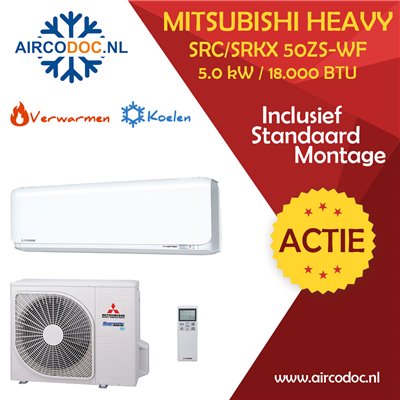 Airco Split Unit - Mitsubishi Heavy industries SRC50ZSX-W + SRK50ZSX-WF - vermogen 5.0 KW - incl. installatie Airco Split Unit - Mitsubishi Heavy industries SRC50ZSX-W + SRK50ZSX-WF - vermogen 5.0 KW - incl. installatie