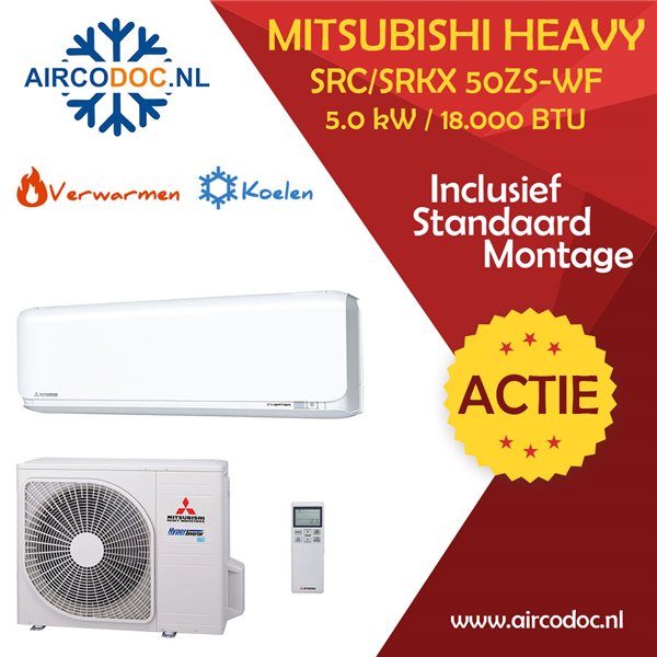 Airco Split Unit - Mitsubishi Heavy industries SRC50ZSX-W + SRK50ZSX-WF - vermogen 5.0 KW - incl. installatie
