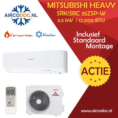 Airco Split Unit - Mitsubishi Heavy Industries SRC35ZSP-W + SRK35ZSP-W - vermogen 3.5 KW - incl. installatie