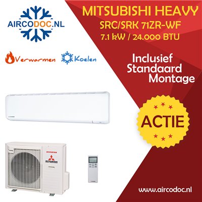 Airco Split Unit - Mitsubishi Heavy industries SRC71ZR-W + SRK71ZR-WF - vermogen 7.1 KW - incl. installatie Airco Split Unit - Mitsubishi Heavy industries SRC71ZR-W + SRK71ZR-WF - vermogen 7.1 KW - incl. installatie