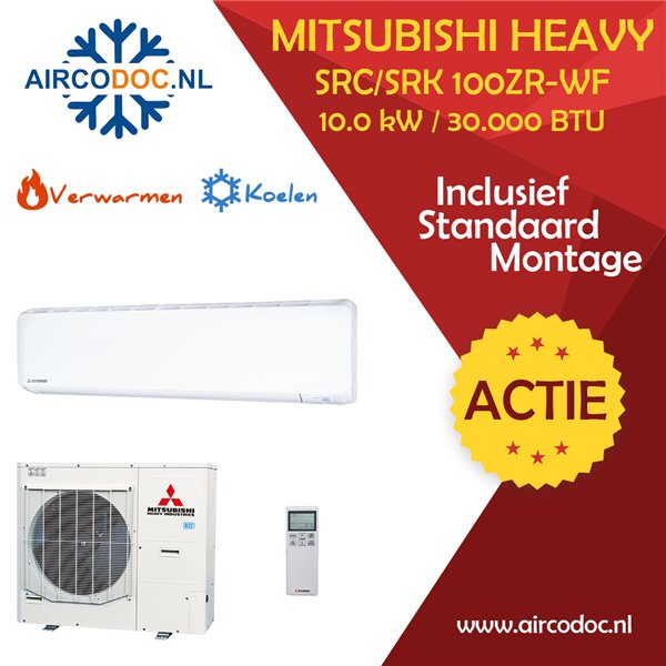 Airco Split Unit - Mitsubishi Heavy industries SRC10ZR-W + SRK100ZR-WF - vermogen 10.0  KW - incl. installatie