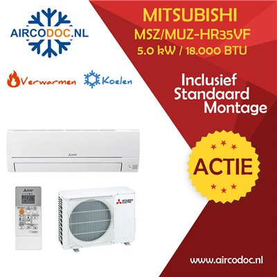 Airco Split Unit - Mitsubishi MUZ-HR50VF + MSZ-HR50VF - vermogen 5.0 KW - incl. installatie Airco Split Unit - Mitsubishi MUZ-HR50VF + MSZ-HR50VF - vermogen 5.0 KW - incl. installatie