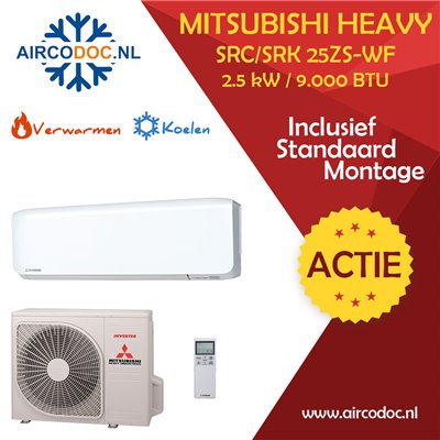 Airco Split Unit - Mitsubishi Heavy Industries SRC25ZS-W + SRK25ZS-WF - vermogen 2.5 KW - incl. installatie Airco Split Unit - Mitsubishi Heavy Industries SRC25ZS-W + SRK25ZS-WF - vermogen 2.5 KW - incl. installatie