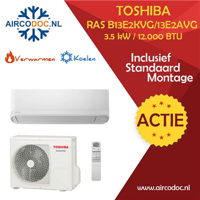 Airco Split Unit - Toshiba Seiya+ RAS-B13E2KVG-E / RAS-13E2AVG-E - Vermogen 3,5 kW - incl. installatie Airco Split Unit - Toshiba Seiya+ RAS-B13E2KVG-E / RAS-13E2AVG-E - Vermogen 3,5 kW - incl. installatie