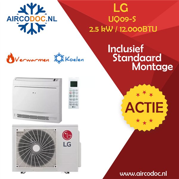 Airco Split Unit - LG STANDARD Vloerconsole UQ09 / UUA1 - vermogen 2,5 kW - incl. installatie