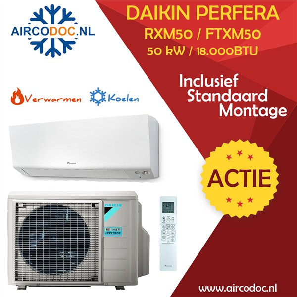 Airco Split Unit - Daikin Perfera RXM50 + FTXM50 - vermogen 5.0 kW - incl. installatie