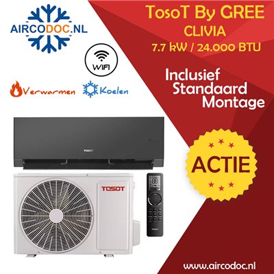 Airco Split Unit - TosoT Clivia by GREE - zw- vermogen 7.1 kW - incl. installatie