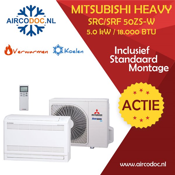Airco Split Unit - Mitsubishi Heavy Industries SRC50ZS-W + SRF50ZS-W - vermogen 5.0 KW - incl. installatie