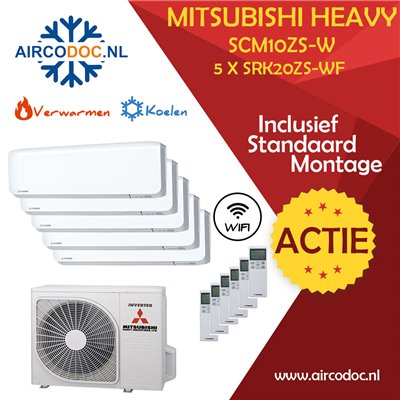 Airco Multi Split - Mitsubishi Heavy industries SCM10ZSX-W + 5 x SRK20ZS-WF - vermogen 10.0 KW - incl. installatie Airco Multi Split - Mitsubishi Heavy industries SCM10ZSX-W + 5 x SRK20ZS-WF - vermogen 10.0 KW - incl. installatie