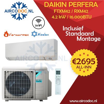 Airco Split Unit - Daikin Perfera RXM42 + FTXM42 - vermogen 4.2 kW - incl. installatie