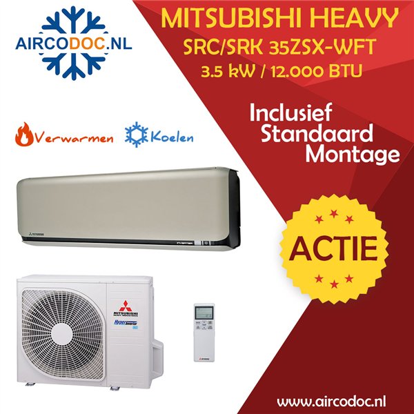 Mitsubishi Heavy industries SRC35ZSX-W + SRK35ZSX-WF- Titanium - vermogen 3.5 KW - Airco Split Unit - incl. installatie