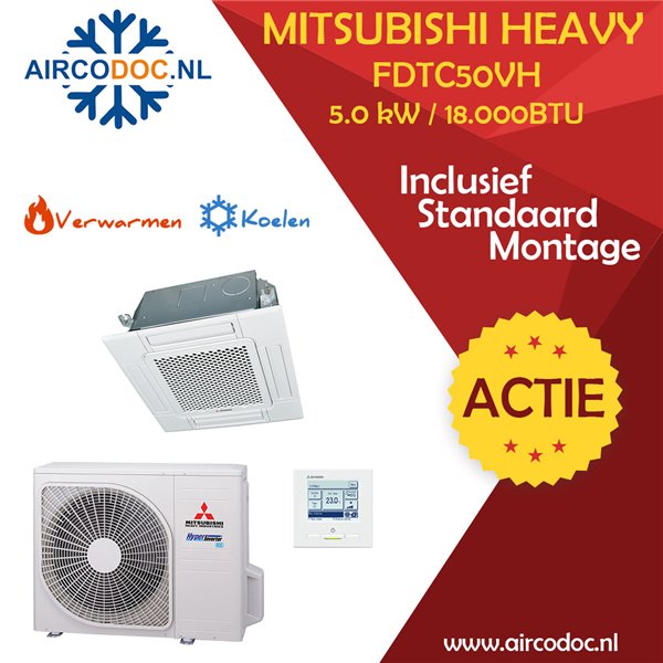 Airco Split Unit - Mitsubishi Heavy industries SRC50ZSX-W + FDTC50VH - vermogen 5.0 KW - incl. installatie- 90x90