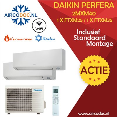 Airco Multi Split - DAIKIN Perfera 2MXM40A + FTXM20 + FTXM35 - vermogen 4.0 kW - incl. installatie