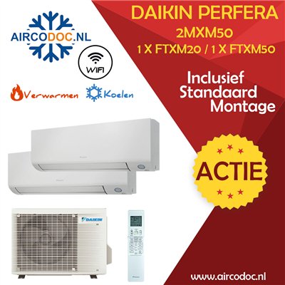 Airco Multi Split - DAIKIN Perfera 2MXM50A + FTXM20 + FTXM50 - vermogen 5.0 kW - incl. installatie
