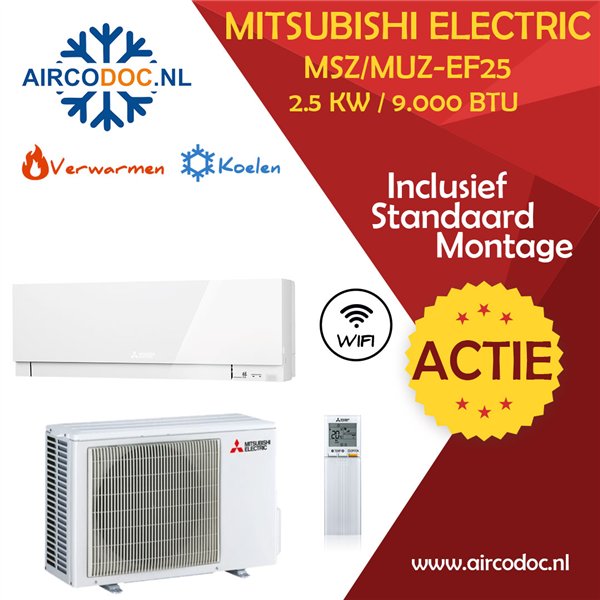Mitsubishi Electric MSZ-EF25 + MUZ-EF25 – 2.5 kW – Split unit airco – Inclusief installatie