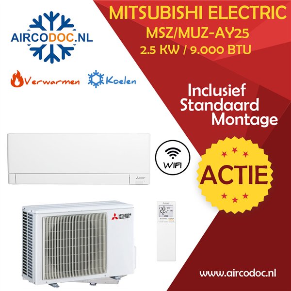 Mitsubishi Electric MSZ-AY25 + MUZ-AY25 – 2.5 kW – Split unit airco – Inclusief installatie
