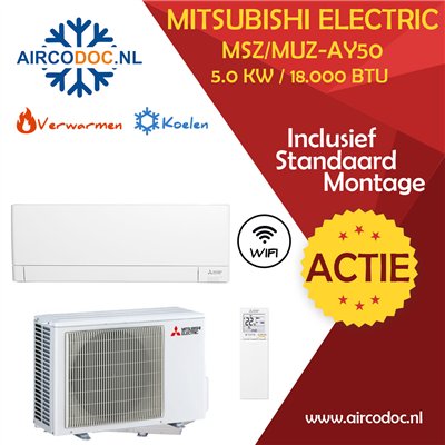 Mitsubishi Electric MSZ-AY50 + MUZ-AY50 – 5.0 kW – Split unit airco – Inclusief installatie