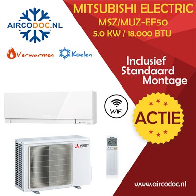 Mitsubishi Electric MSZ-EF50 + MUZ-EF50 – 5.0 kW – Split unit airco – Inclusief installatie