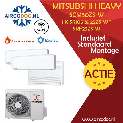 Airco Multi Split - Mitsubishi Heavy industries SCM50ZSX-W + 1 x SRK15ZS +SRK25ZS-WF + SRF25ZS-W - incl. installatie