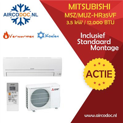 Airco Split Unit - Mitsubishi MUZ-HR35VF + MSZ-HR35VF - vermogen 3.5 KW - incl. installatie
