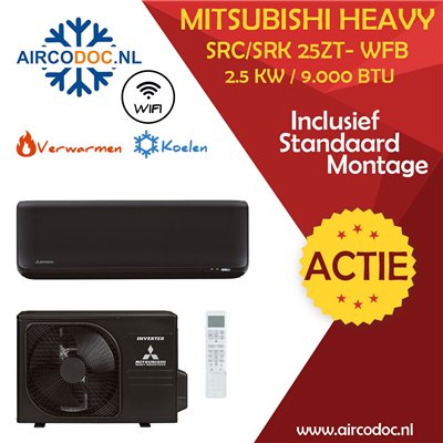 Airco Split Unit - Mitsubishi Heavy industries SRC25ZT-WB + SRK25ZT- WFB - vermogen 2.5 kW - incl. montage