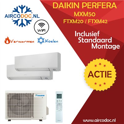 Airco Multi Split - DAIKIN Perfera 2MXM50A + 1 x FTXM20 / 1 x FTXM42 - vermogen 5.0 kW - incl. installatie