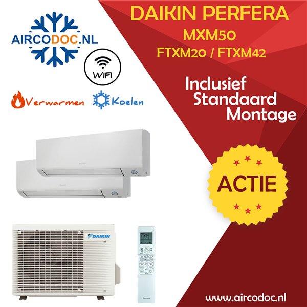 Airco Multi Split - DAIKIN Perfera 2MXM50A + FTXM20 + FTXM42 - vermogen 5.0 kW - incl. installatie