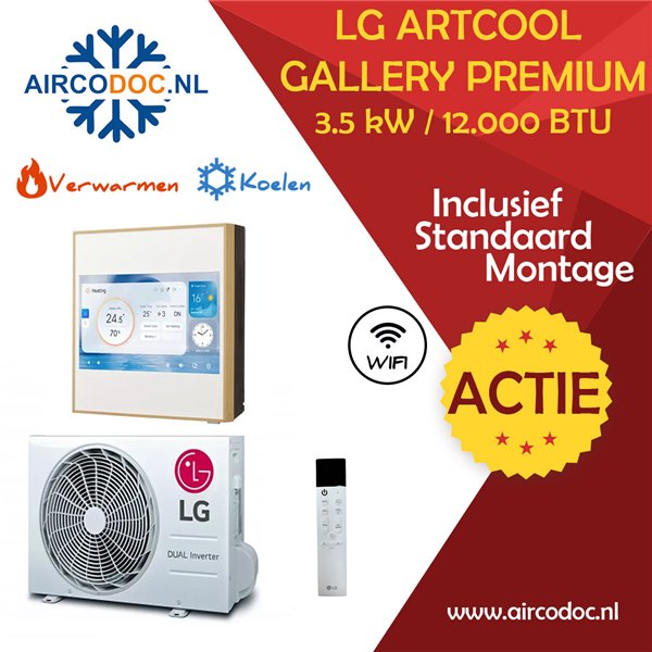 Airco Split Unit - LG Artcool Gallery Premium - vermogen 2.5 kW - incl. installatie