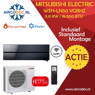 Mitsubishi Electric WSH-LN50 VGRHZ – 5.0 kW – Split unit airco – Inclusief installatie