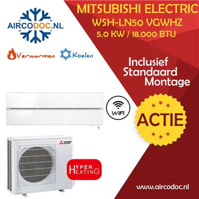 Mitsubishi Electric WSH-LN50 VGWHZ – 5.0 kW – Split unit airco – Inclusief installatie
